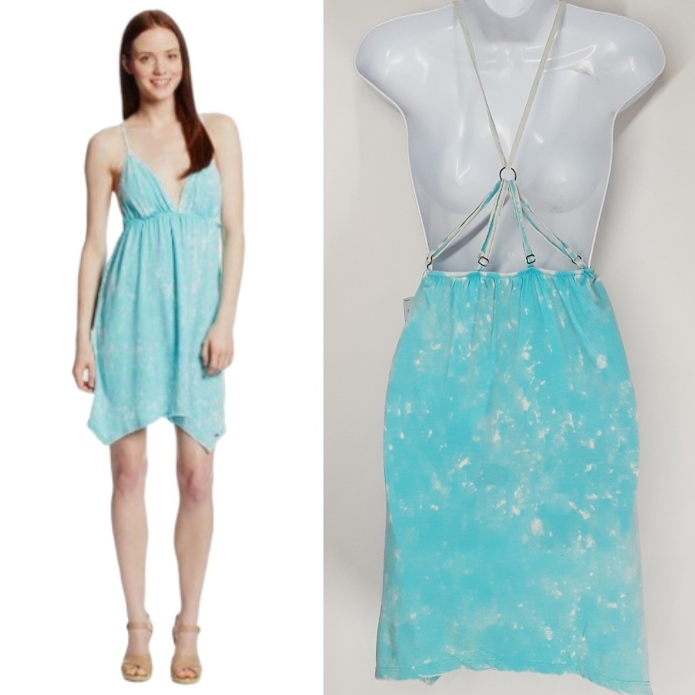 VOLCOLM Teal Tie Dye Show Us Ur Halter Open Back Dress L NWT